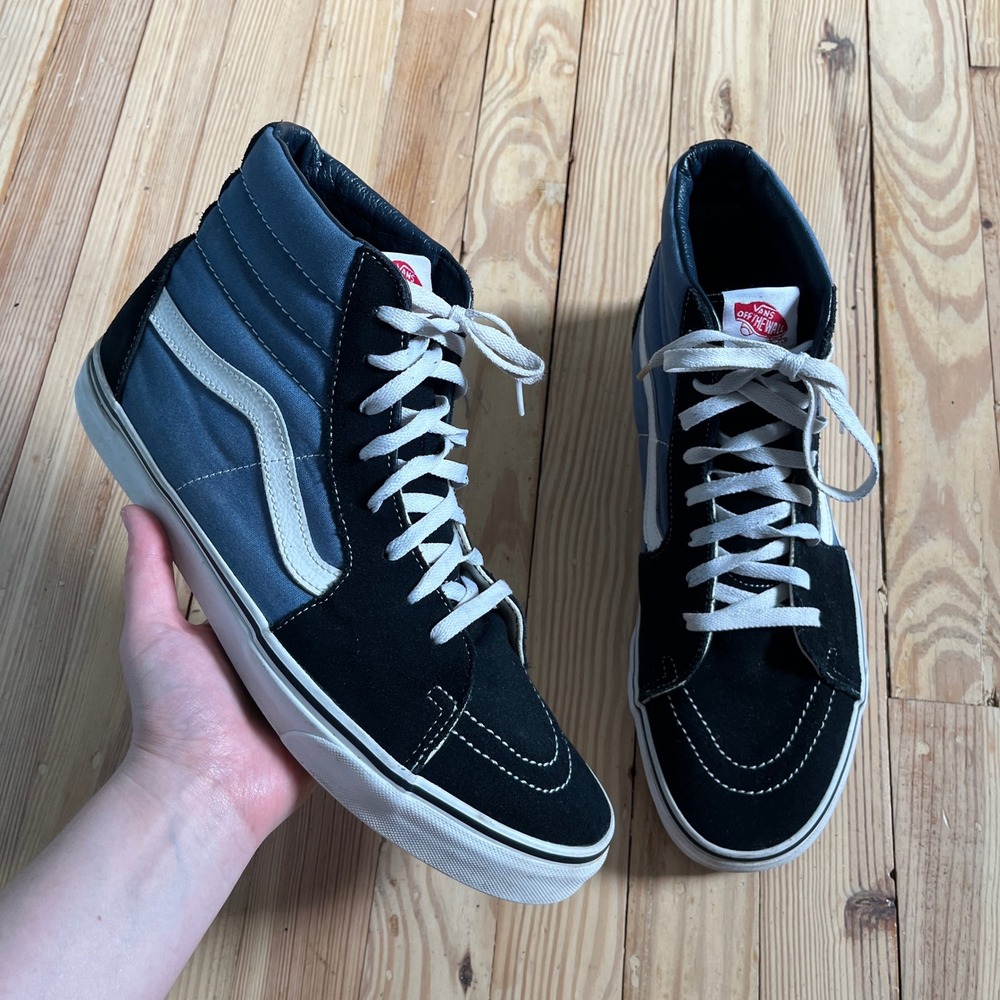 Vans Sk8-Hi Sneakers Mens 13 Navy Blue Black Suede Canvas High Top Skate Shoes